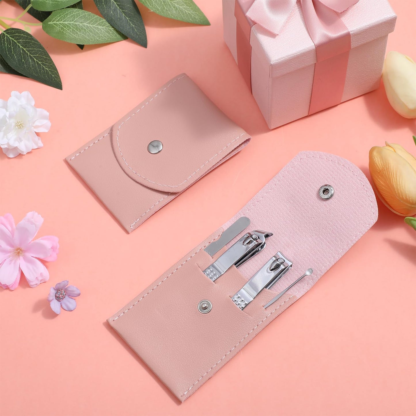 24 Sets Manicure Set Bulk, Pink Nail Clippers Kit Stainless Steel Fingernail Clippers Set, Sturdy Nail Tip Cutter Trimmers Professional Grooming Toenail Clipper Personal Pedicure Kits Gift (4 in 1)