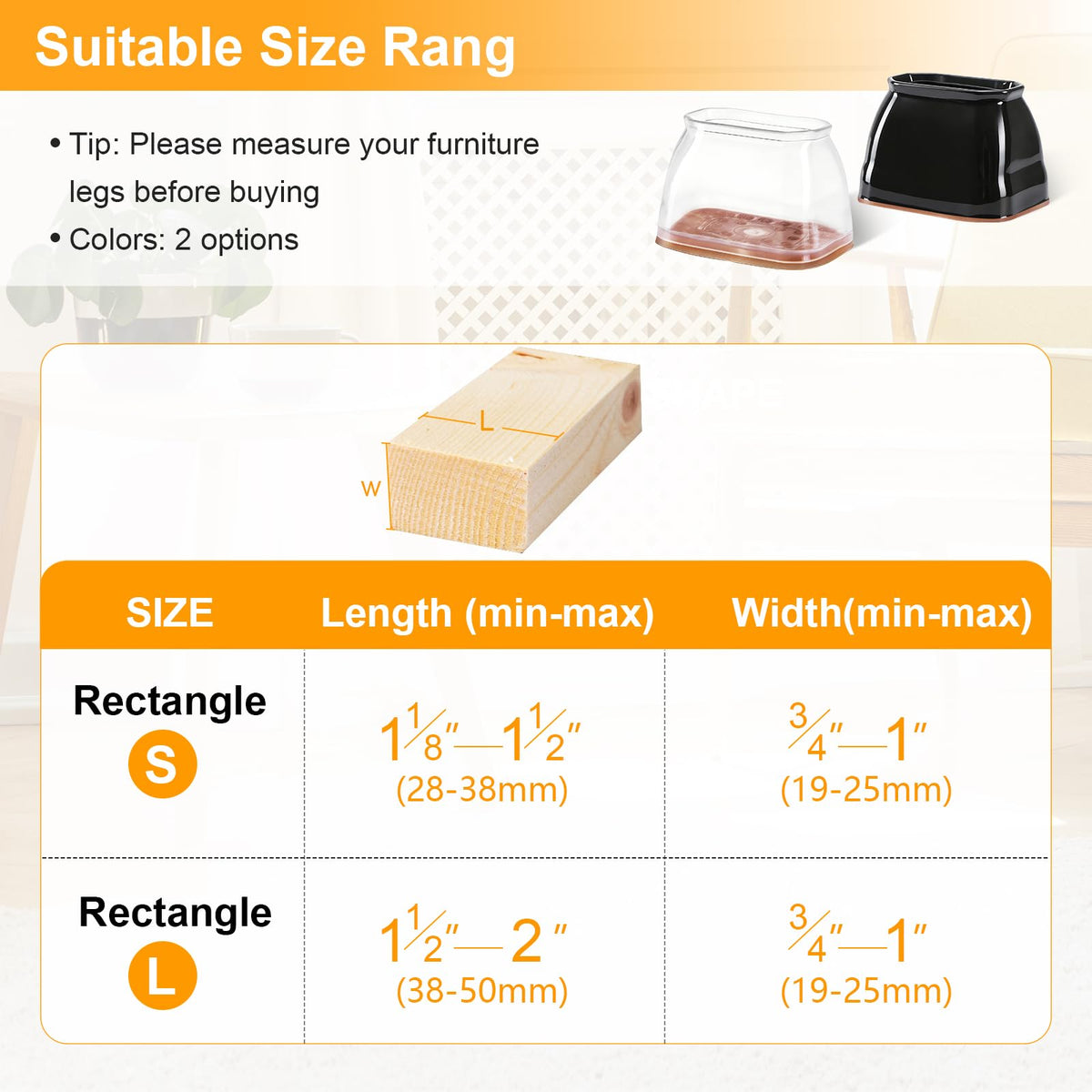 16 Pack Rectangle Chair Leg Floor Protectors for Hardwood Floors (16 Count)