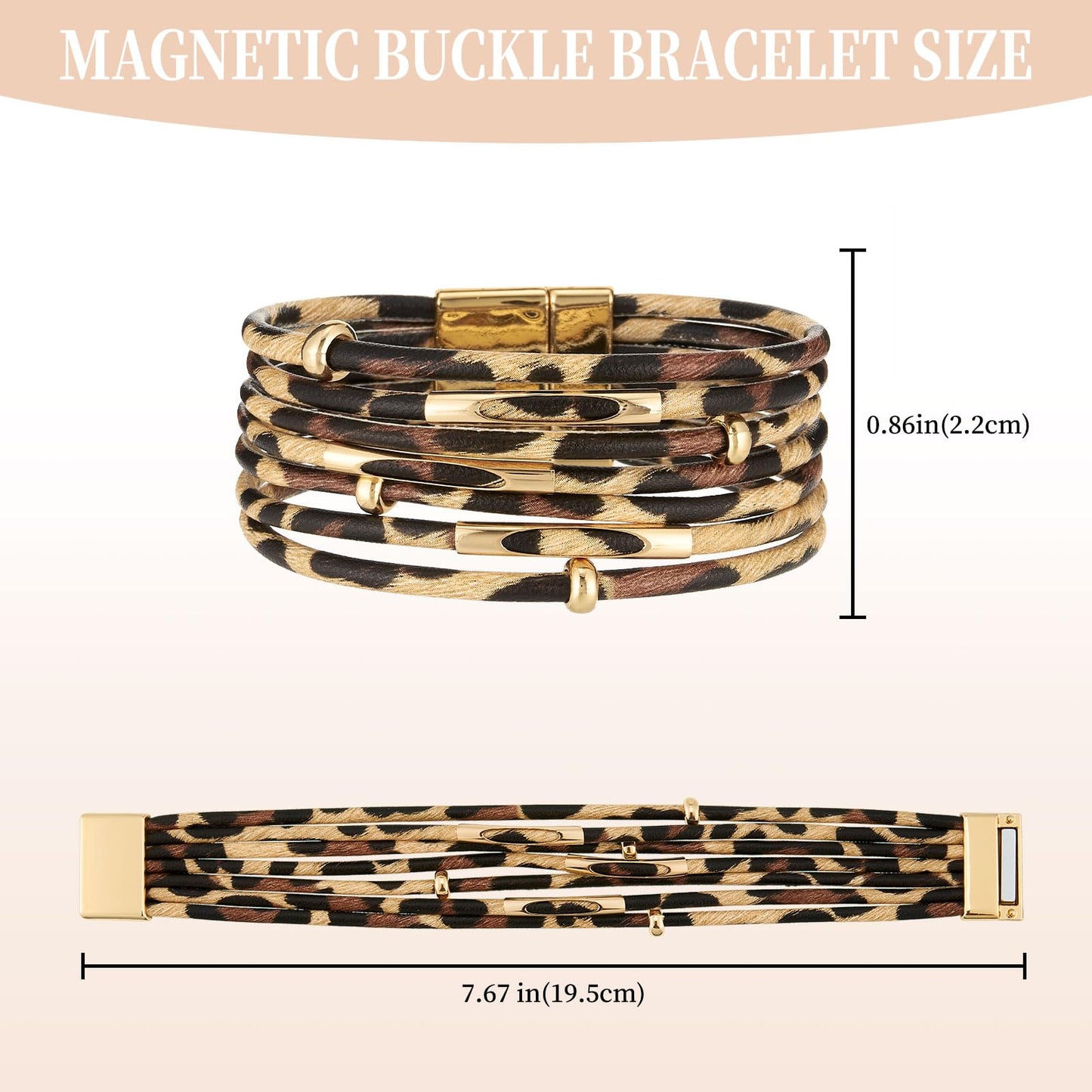 QIUTIMIY Leather Bracelets for Women Trendy Boho Cuff Bracelet Layered Bangle with Clasp Hand Wrist Jewelry Western(Style 2-Leopard)