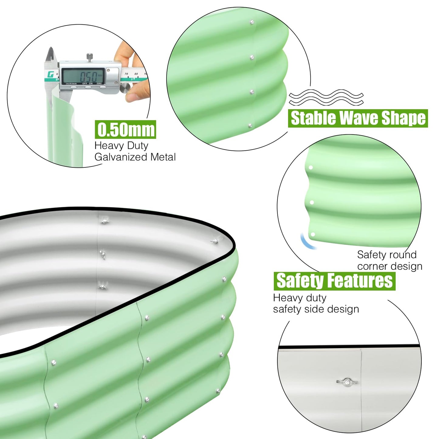 SnugNiture Galvanized Raised Garden Bed Outdoor, 2 Pcs 4x2x1ft Oval Metal Planter Box for Planting Plants Vegetables, Green