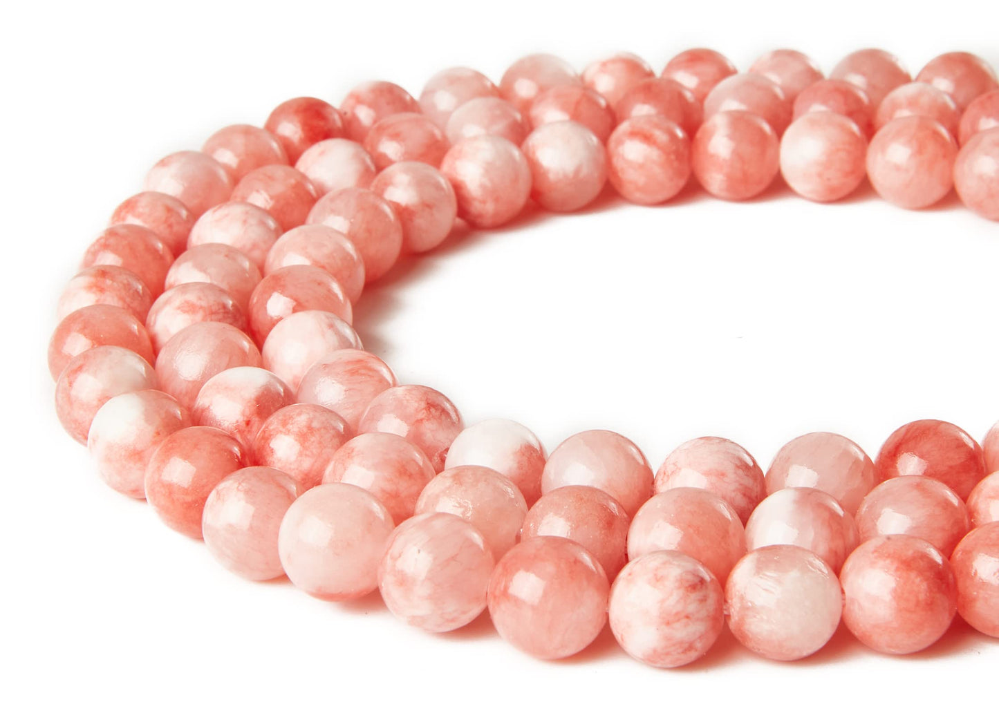 60pcs 6mm Pink White Jade Beads Natural Gemstone Beads Round Loose Beads for Jewelry Making