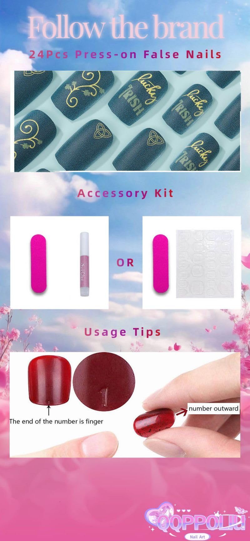 QQPPOLIU Green Press on Nails Square Medium Fake Nails with Design False Nails for Holiday 24Pcs