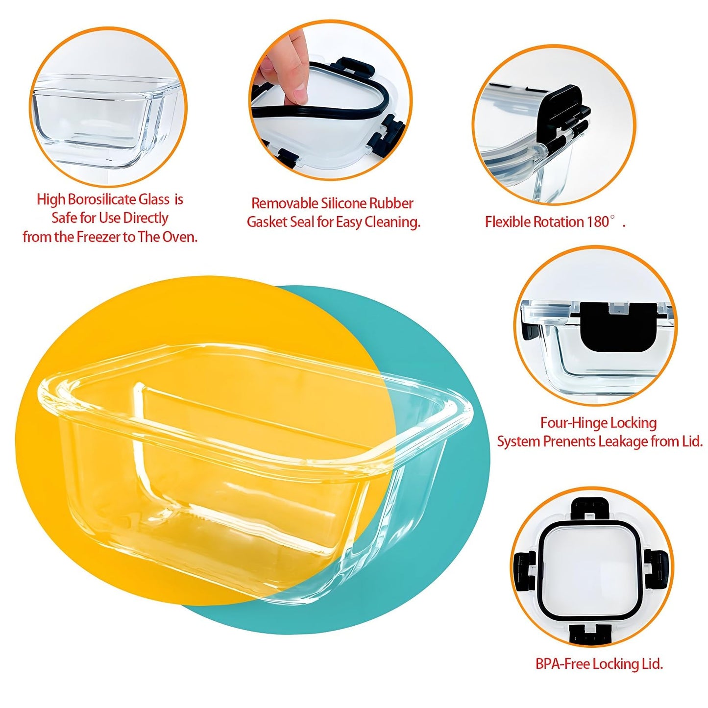 Nafhone Bariatric Meal Prep Containers, 8 oz Glass Bariatric Portion Control Containers with Two 4 oz Compartments (3 Pack), Reusable Lunch Box Bento Box with Lids, Glass Snack Containers with Lids