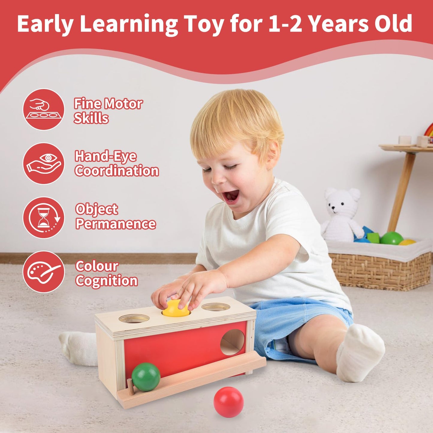 Smartwo Wooden Montessori Toys Set for Toddlers & Object Permanence Box for Baby