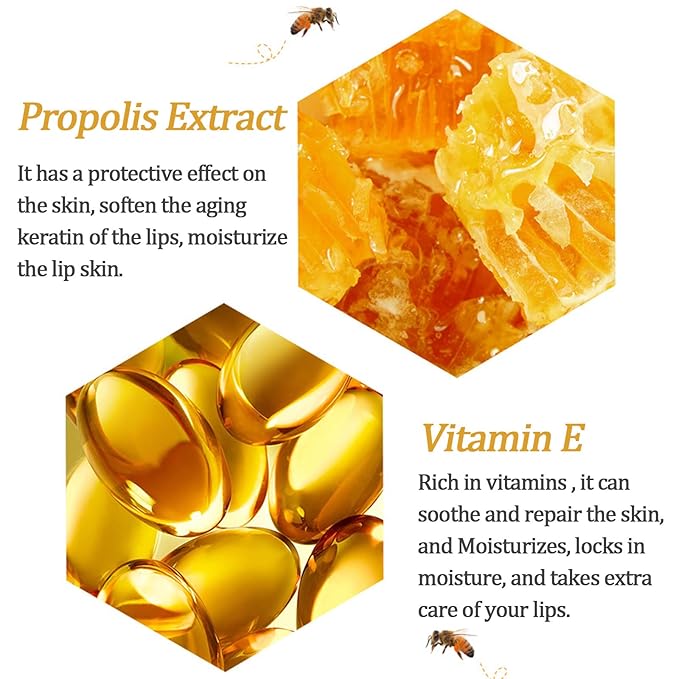 8 PCS Bee Lip Balm Lip Mask Honey Pot, Propolis Lip Mask Overnight Moisturizing Lip Balm with Stick, Lip Sleeping mask Hydrating Prevention Dry & Cracked,Reduce Lip Lines Scrubs Exfoliato