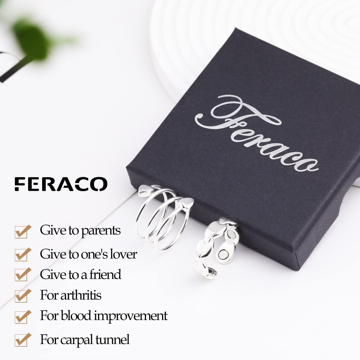 Feraco 2PCS Copper Rings for Women,99.99% Pure Cooper Magnetic Thumb Ring with Magnet,Lymphatic Jewelry Gifts for Womens
