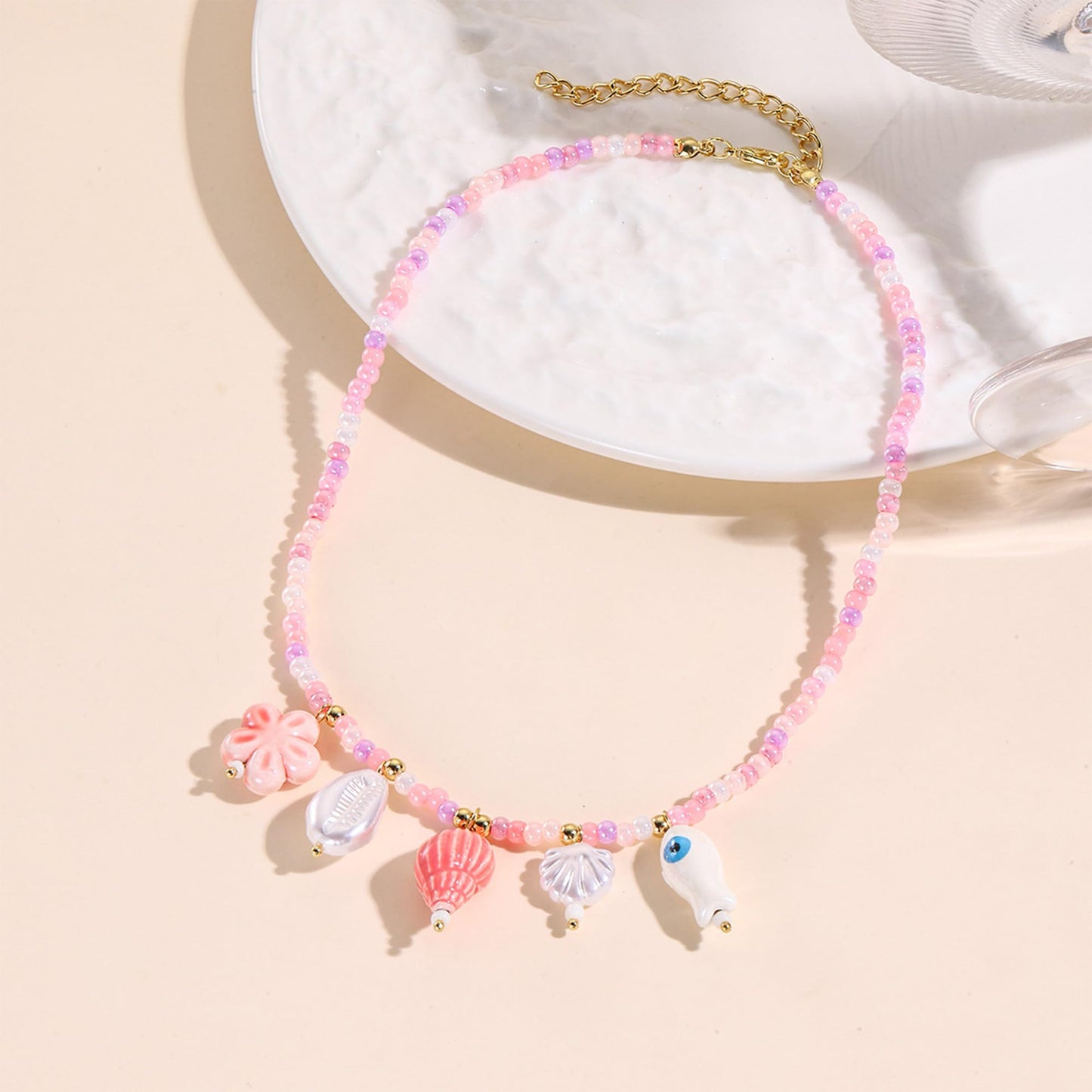 JAGWQRK Starfish Shell Charm Necklaces for Women Boho Adjustable Beaded Fish Shell Charm Necklace Hawaiian Summer Beach Surfe Party Present Jewelry