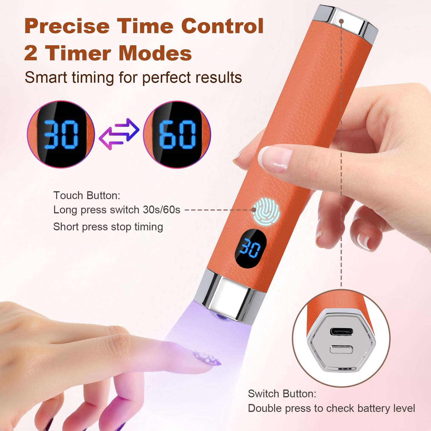 Lynsalene Handheld Mini UV Nail Lamp, Portable Flash Cure Light with Upgraded Magnetic Stand & Smart Sensor - Rechargeable Nail Dryer Fast Curing Gel Nails at Salon,Home & Travel (Orange)