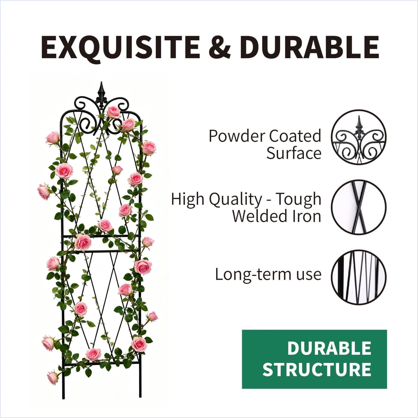 SCENDOR Garden Trellis for Climbing Plants 59inch x15inch Rustproof Metal Vine Trellises for Outdoor Climbing Plants Support Structures A (150cm) 2Pack