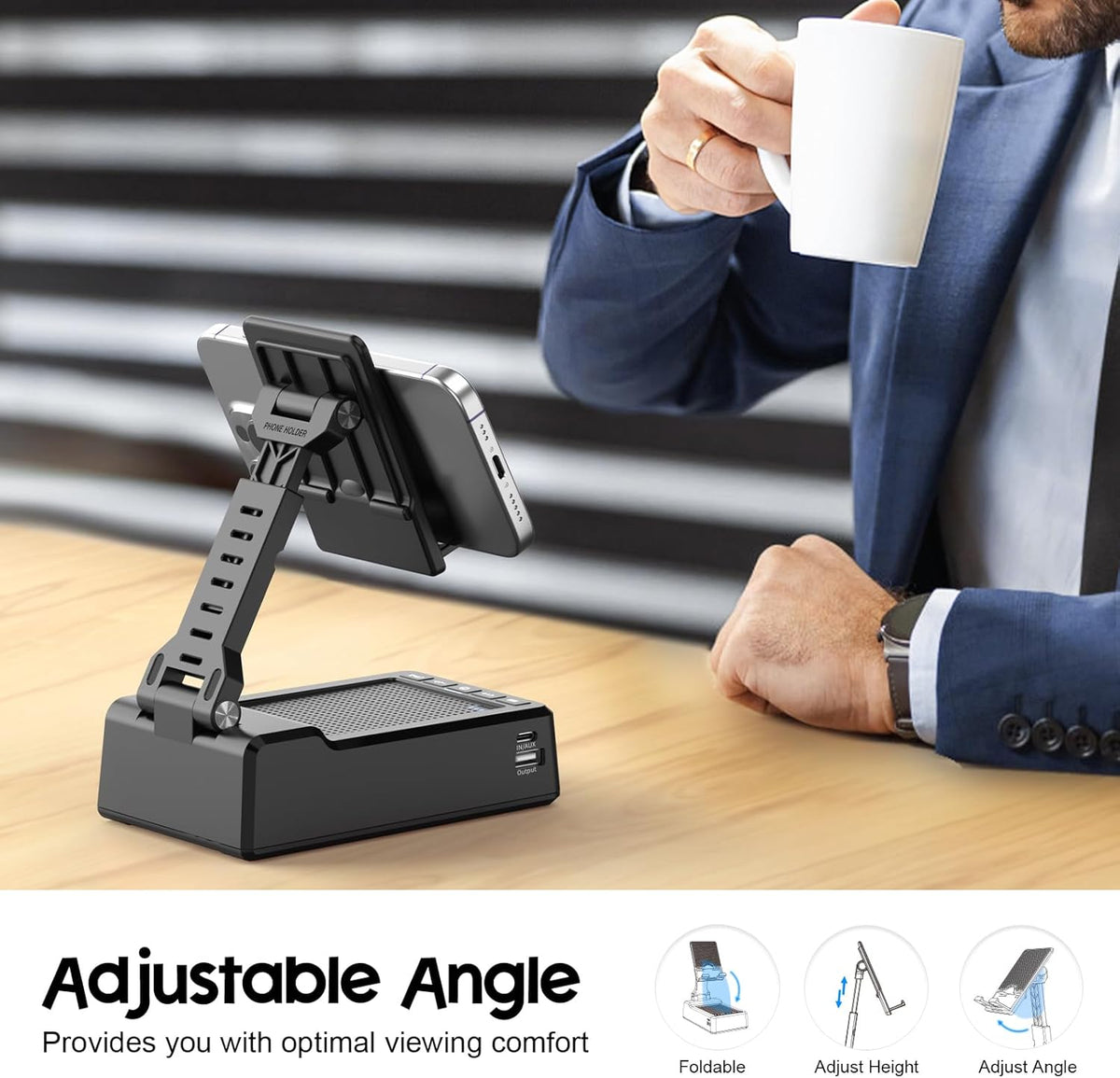 JTEMAN Gifts for Men Women,Adjustable Cell Phone Stand with Bluetooth Speaker and Charging Function,Cool Tech Gadgets Gift Idea for Dad Mom Birthday