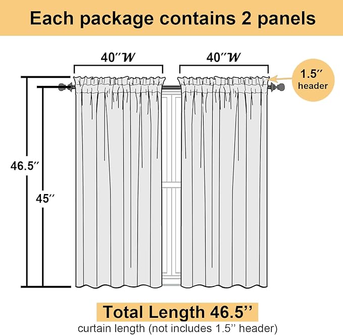 Lecloud Sage Green Sheer Curtains 45 Inch Long 2 Panels, Short Voile Drapes for Dinning Small Windows, Light Filtering Voile Curtain for Living Room Bedroom Bathroom, Dual Rod Pocket, 40" Wx45 L