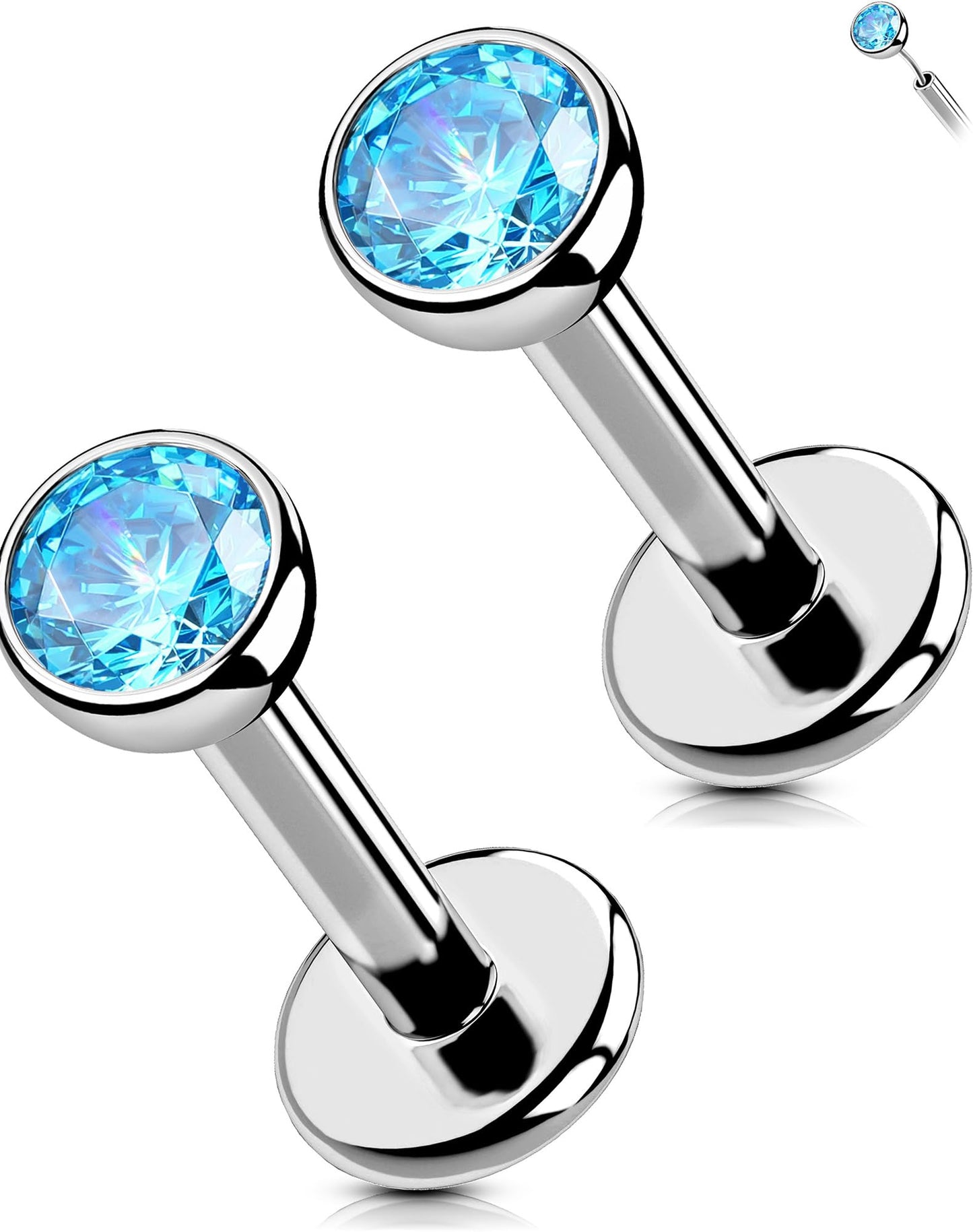 OUFER Titanium Threadless Labret Stud 16G for Conch, Helix, Tragus, Medusa – 6mm Push-in Flat Back Piercing Jewelry with 3mm CZ, Skin-Friendly Design