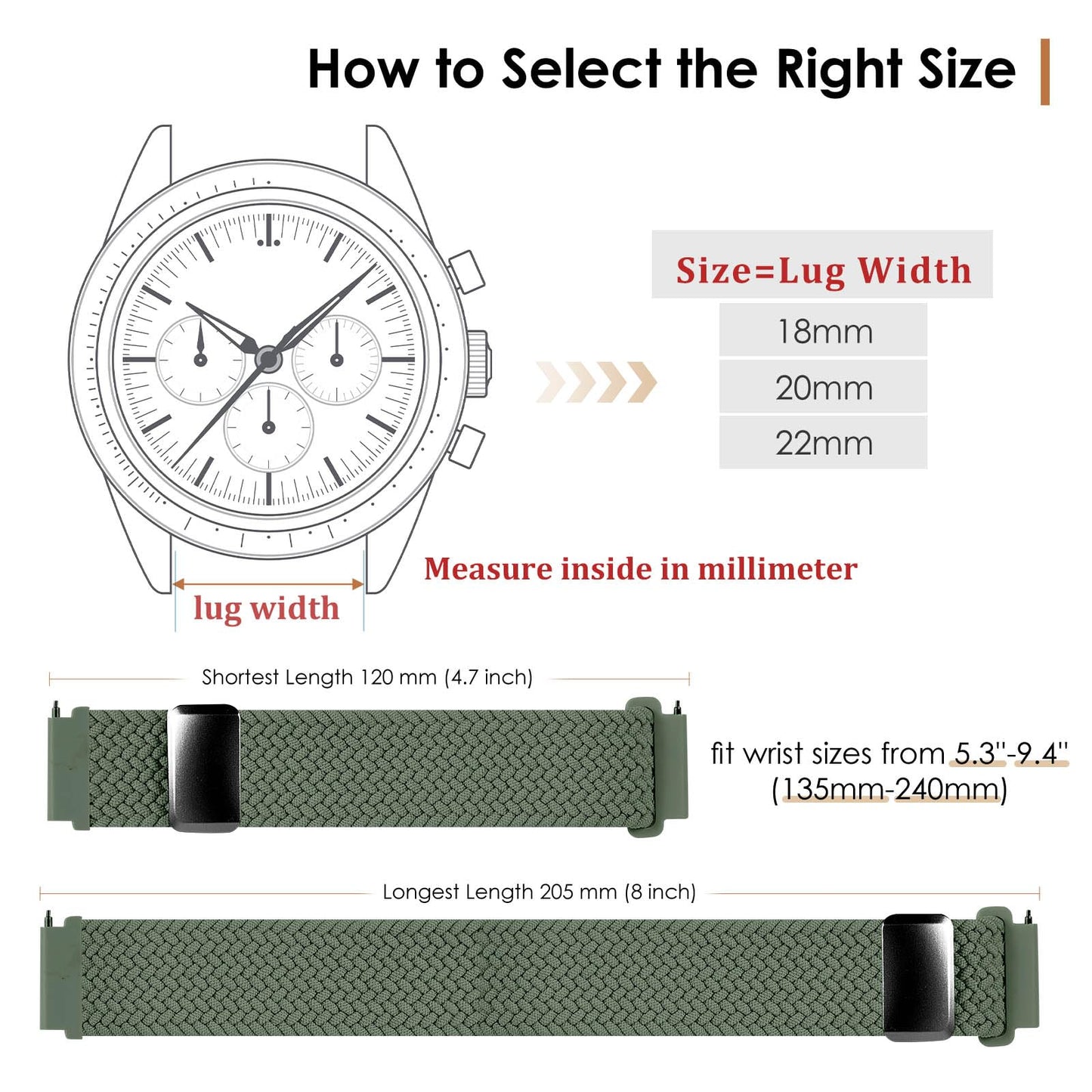 SIMYYO Nylon Magnetic Bands Quick Release Braided Nylon Watch Bands Stretchy Sport Replacement Strap for Men and Women 18mm 19mm 20mm 22mm