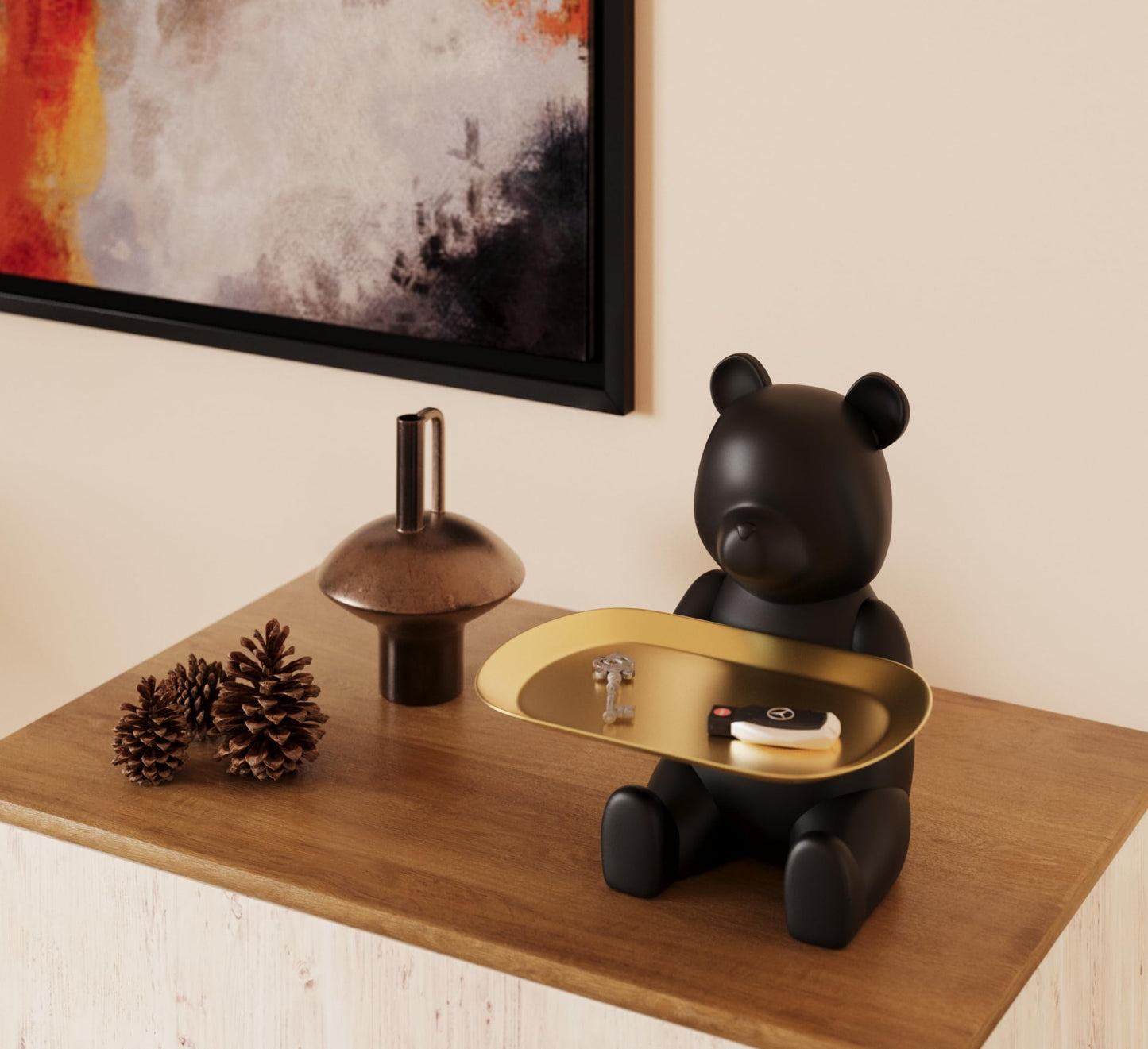 Key Dish Bowl for Entryway Table, House Warming Gifts New Apartment New Home, Bear Decor, Bookshelf Decoration, Entryway Decor Ideas & Bedside Table Decor (Matte Black)