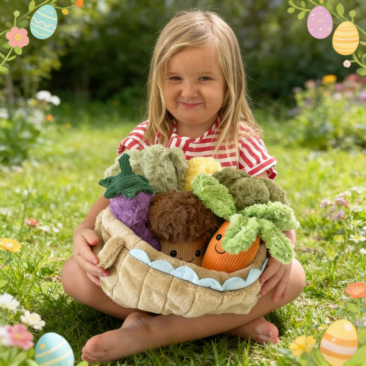Tezituor 7 Pack Soft Vegetable Plushies Bulk for Easter Basket Veggie Stuffed Animals Interactive Toys Multi-Pack Food Playset Educational Plush Toy for Toddlers Party Favors Decor