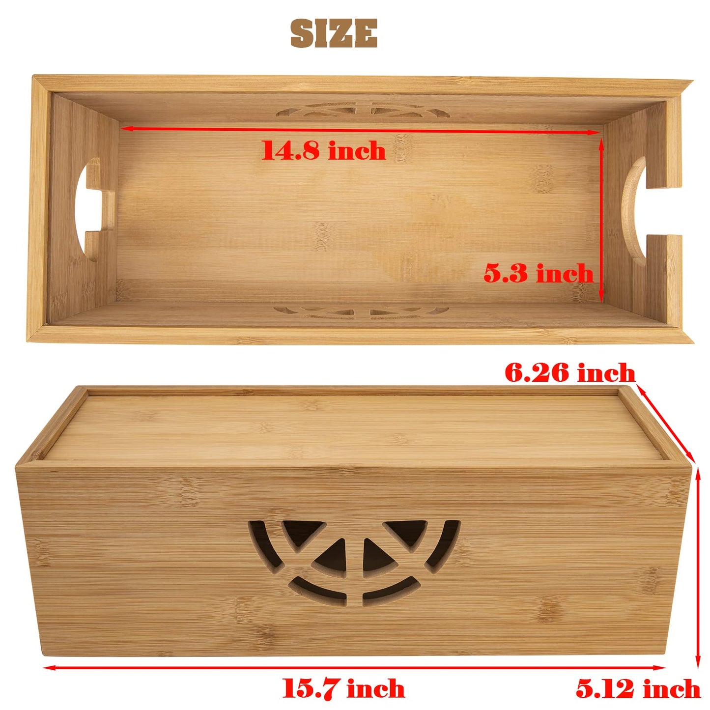 Cable Management Box,Cord Organizer Box,Bamboo Cable Organizer Box for fit Desk Computer USB Behind TV Home Hall Computer Power