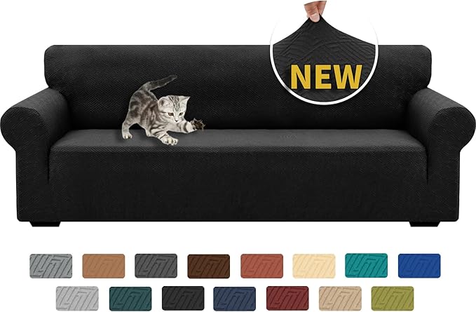 XINEAGE 2026 New Extra Large Couch Cover for 3 Cushion Couch (91"-110") 1 Piece Stretch Oversized Sofa Slipcovers Jacquard 4 Seater Furniture Protector Elastic Bottom for Kids,Pet (XL Sofa, Black)