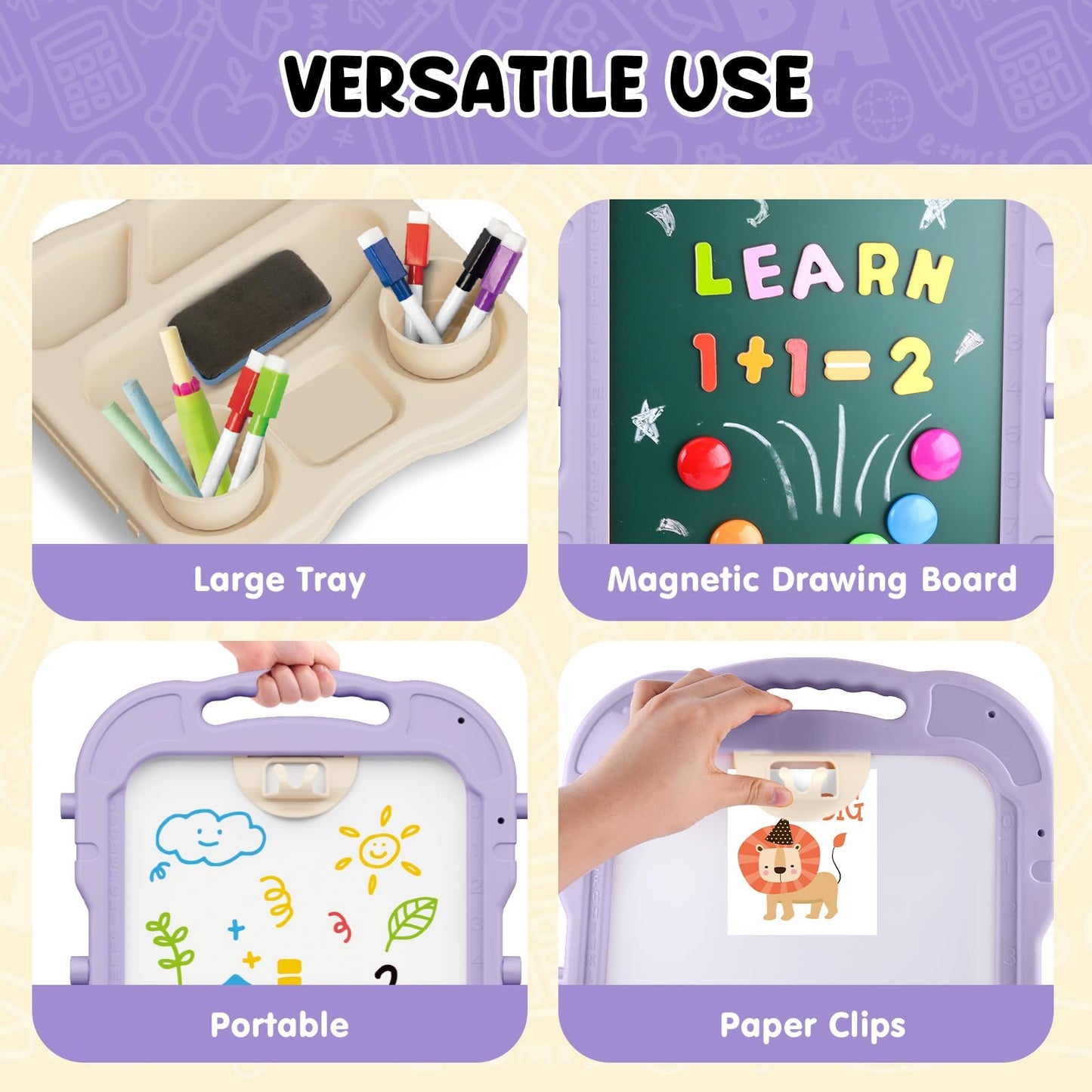 AuntyFey Easel for Kids, Toddler Easel, Double-Sided Chalk Board Kid, White Board, Kid Art Easel, Art Easel Age 4-8, Christmas Gift, Pink&Purple