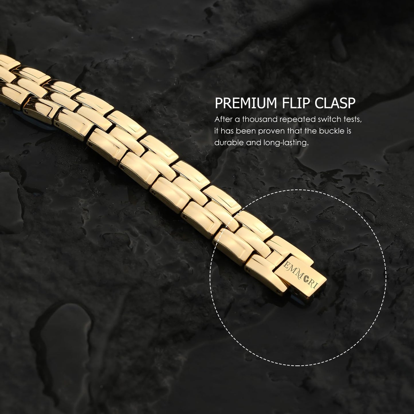 Emmori Stainless Steel Magnetic Therapy Bracelet For Men Women & Adjustable Length with Sizing Tool & Retro Bracelet Jewelry (Gold)
