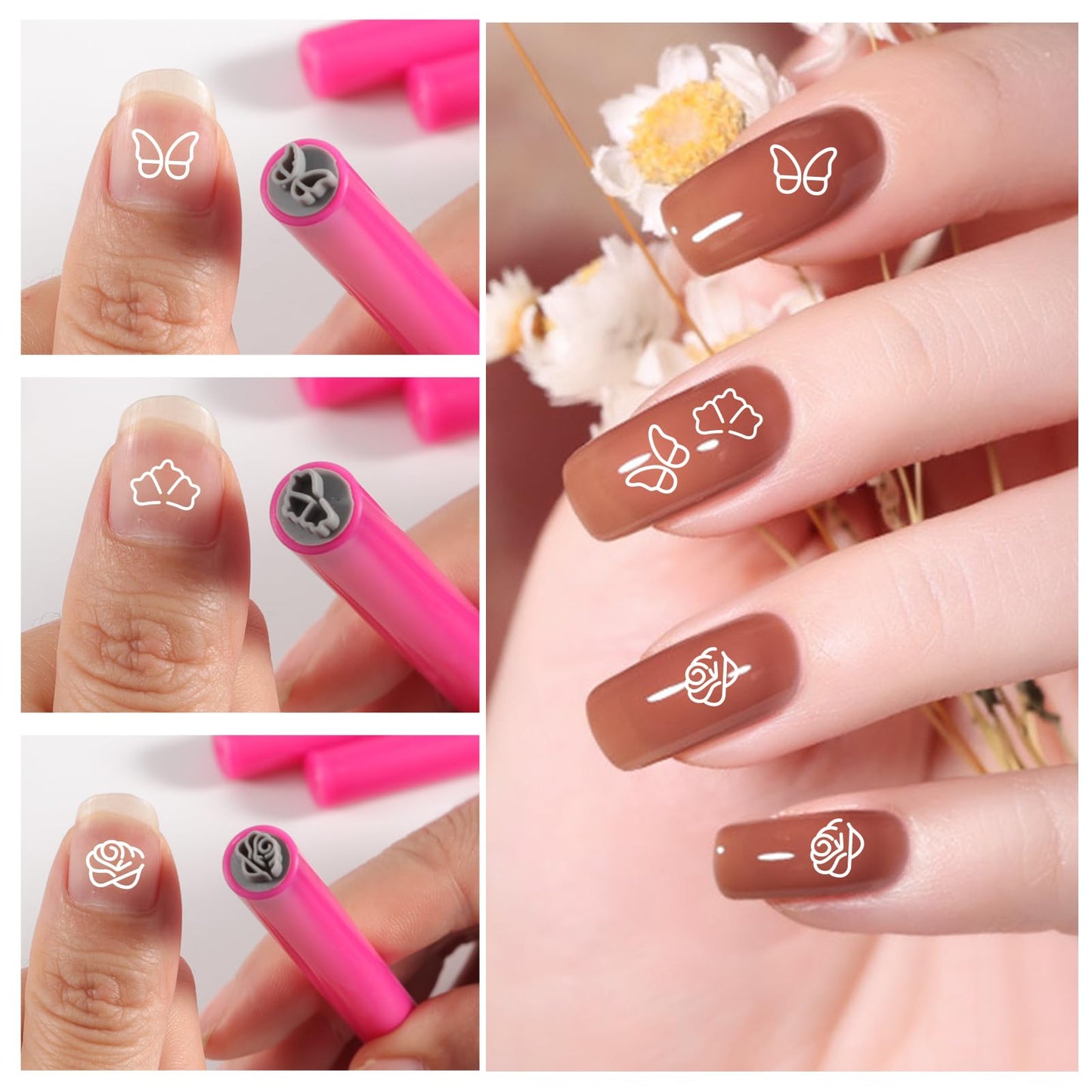JERCLITY 15 Pieces Nail Art Stamp Pen Set Flower Leaf Butterfly Patterns Nail Art Stamps Pen Nail Design Tools for Women Girls（KT01）