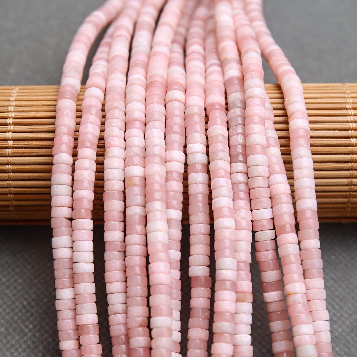 BONNY BOXX 150PCs Natural Pink Opal Spacer Beads, Loose Semi Precious Flat Round Gemstone Heishi Disc Stone Beads for Beading Jewelry Making 4mm*2mm
