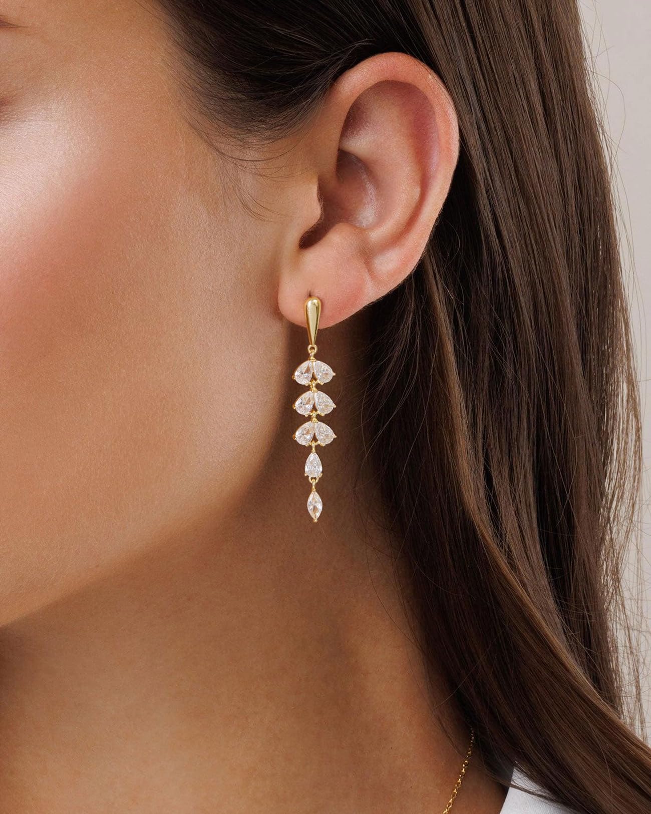 PRTGL Cubic Zirconia Earrings - 14K Gold Plated Cubic Zirconia CZ Dangle Wedding Earrings for Women Bridal Bridesmaid