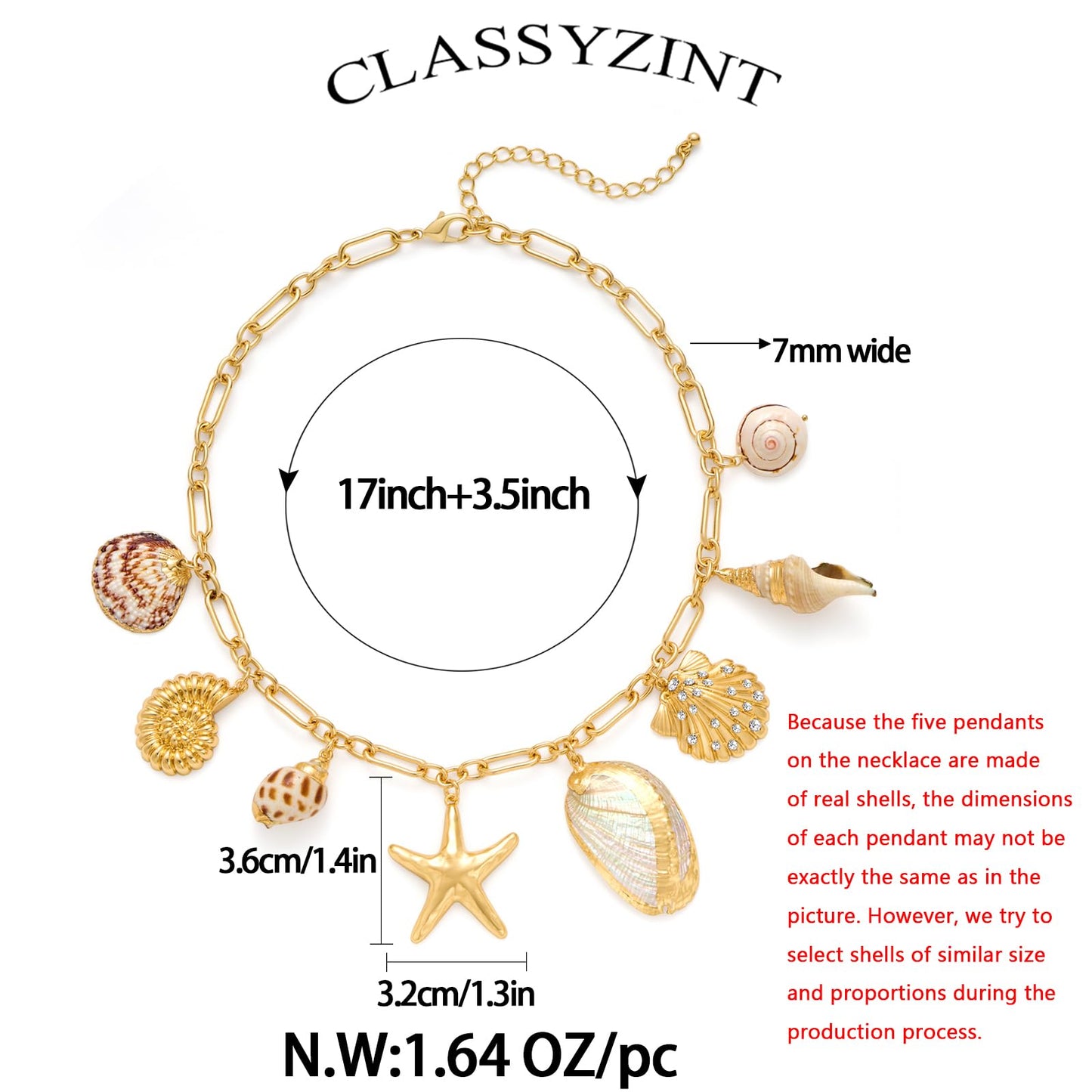 CLASSYZINT Gold Shell Necklace Starfish Conch Seashell Pendant Necklace Boho Necklaces for Women