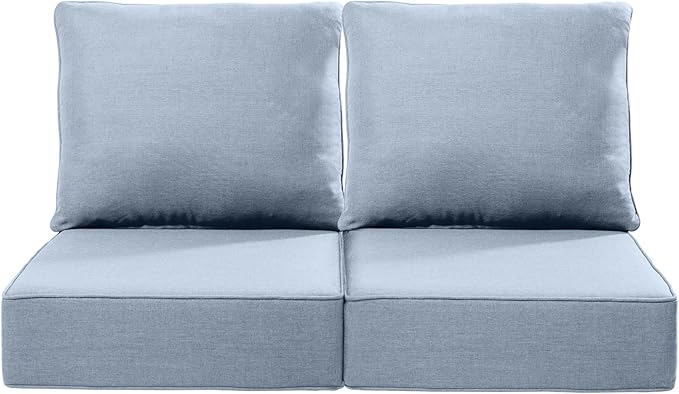Luxury 22x24/22x25 6-Inch Outdoor Seat Cushions - Set of 2 Water Resistant Patio Chair Comfortable Cushion for Rattan Dining Rocker Glider Chairs Loveseat Couch Sectional Sofa - Baby Blue