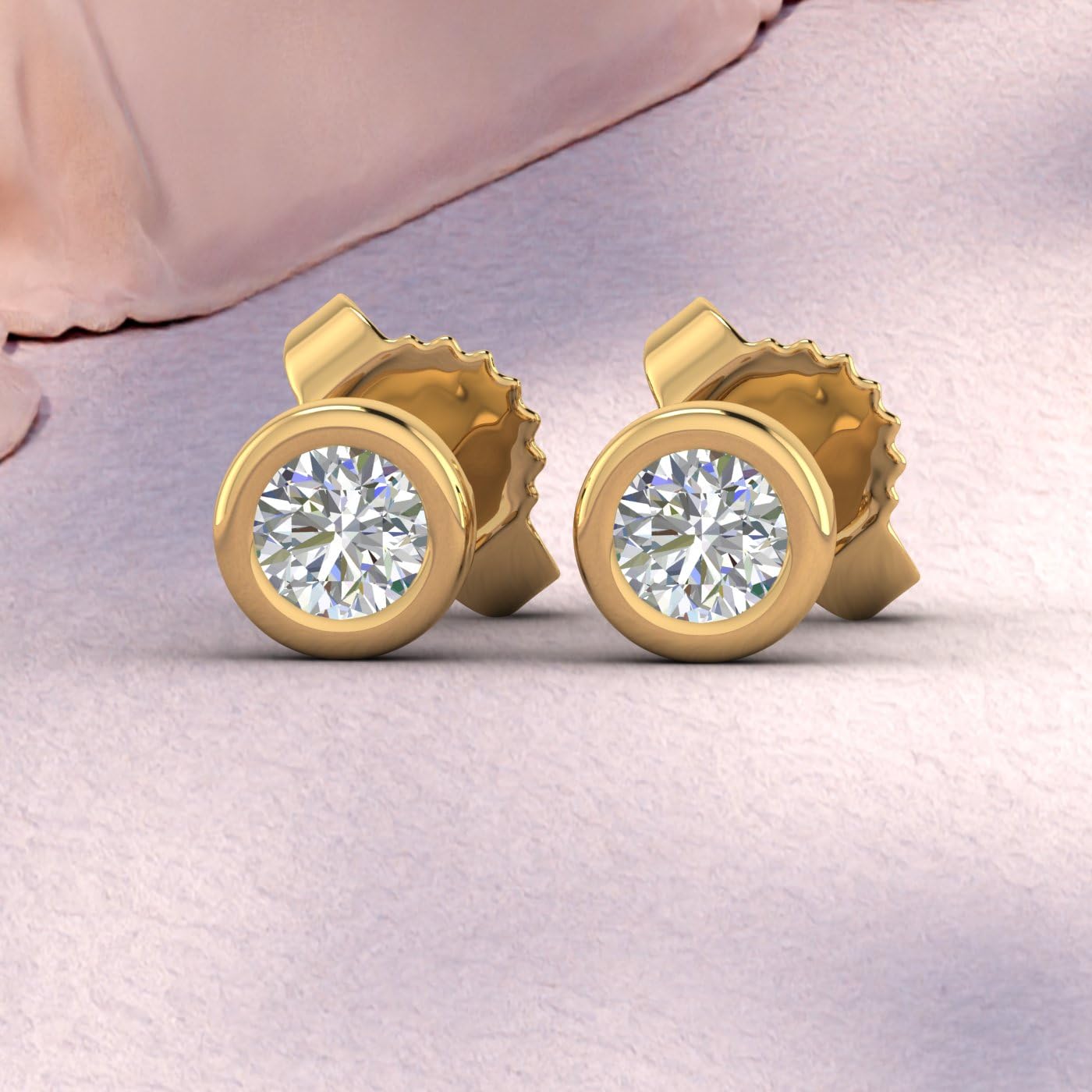 0.14 Carat Bezel Set Natural Diamond Stud Earrings for Women in 10K Yellow Gold