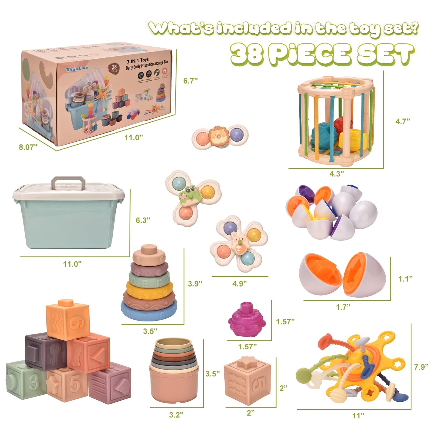 Majabike Baby Toys 6 to 12 Months 7 in 1 Montessori Teething Toys Sorting Sensory Educational Learning Gift for Toddlers Aged 1-3