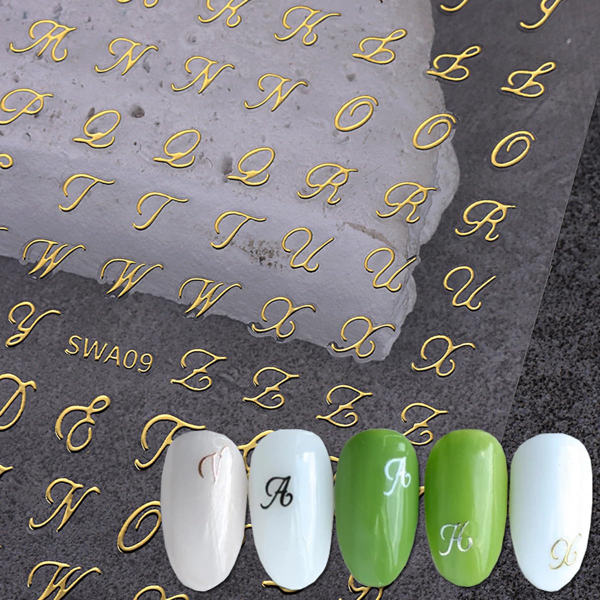 3D English Alphabet Number Nail Art Stickers Letters Nail Decals Black Gold Silver Alphabet Nail Design Self-Adhesive Nail Art Supplies DIY Manicures Slider Charms Decoration for Women DIY Nails 8PCS