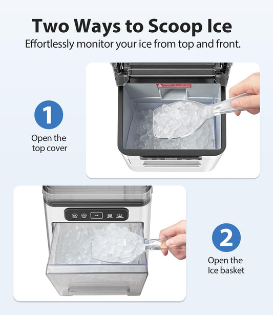 SenCre Nugget Ice Maker 40lbs/Day, Countertop Ice Maker Soft Chewable Ice, Ice Makers One-Click & Self-Cleaning, Crushed Pellet Ice Machine with Scoop&Basket for Home/Kitchen/Office, Stainless Silver
