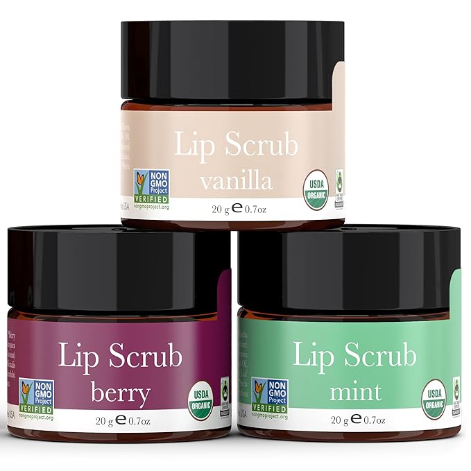USDA Organic Lip Scrub - USA Made Natural Moisturizing Exfoliator for Dry Lips, Sugar Scrub for Smooth Lips