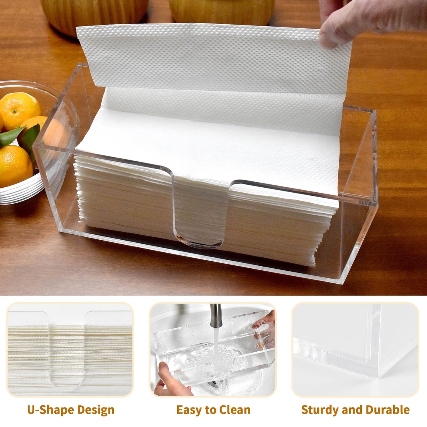 4 Pack Acrylic Paper Towel Holder, Countertop Napkin Dispenser for C-Fold, Multi-Fold & Trifold Paper Towels, 5mm Transparent Acrylic for Kitchen, Bathroom & Restaurant (4)