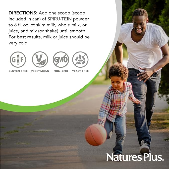 NaturesPlus SPIRU-TEIN Simply Natural, Original Vanilla - 1.63 lb - Unsweetened Plant-Based Protein Shake - 32 Servings