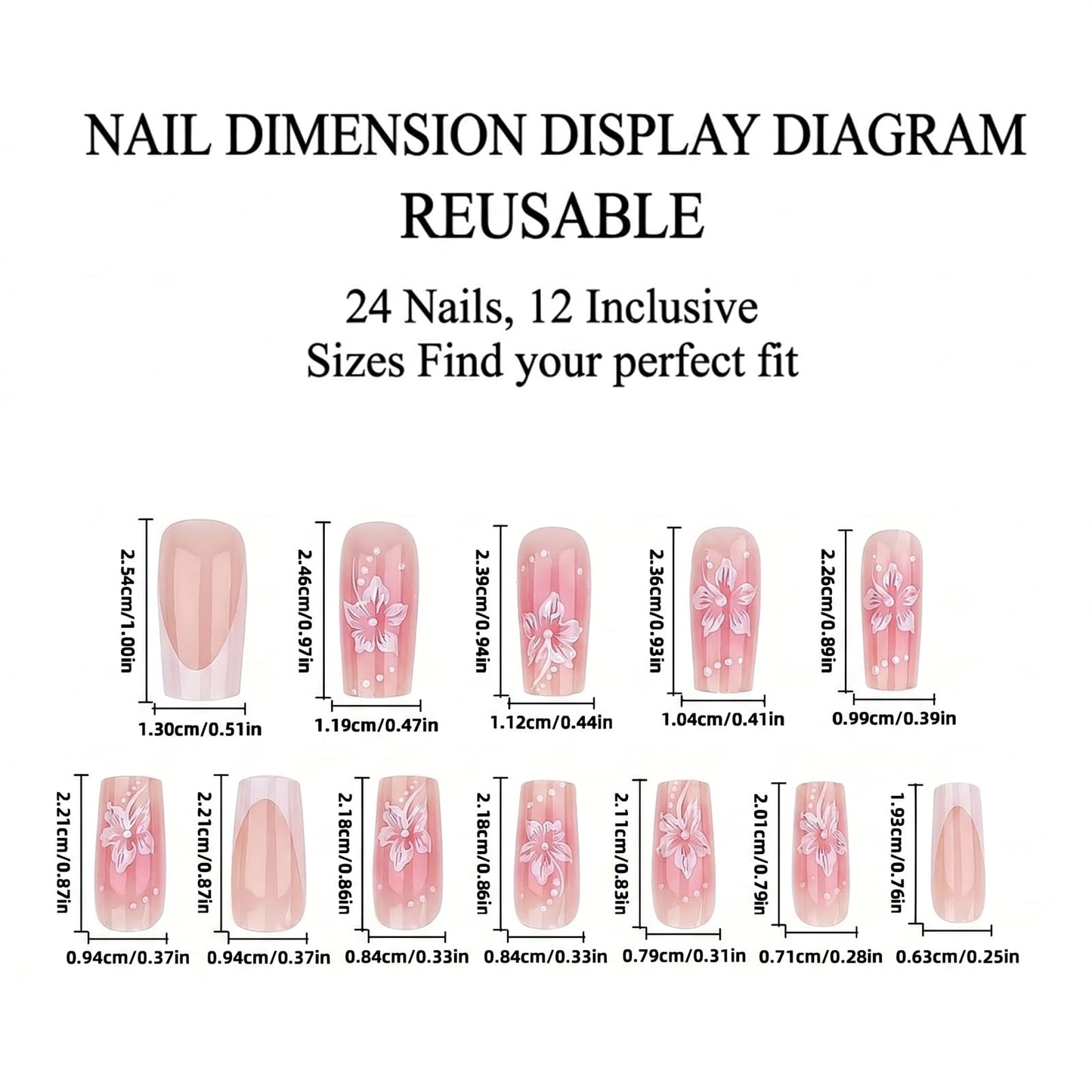 IMSOHOT Square Press on Nails, Long Fake Nails, Pink Blush White Floral French Tip, 24 Pcs Reusable Glue on Nails for Women, Salon Quality