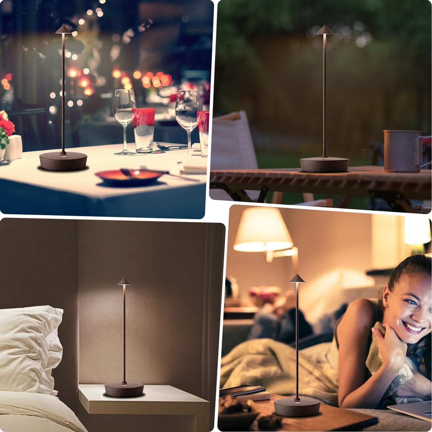 YIBEN 2Pack Rechargeable Cordless Table Lamp, Portable Powered LED Battery 6000mAh Metal USB Desk Lamp, 3 Levels Brightness Light for Restaurants Outdoor (2pack ferruginous)