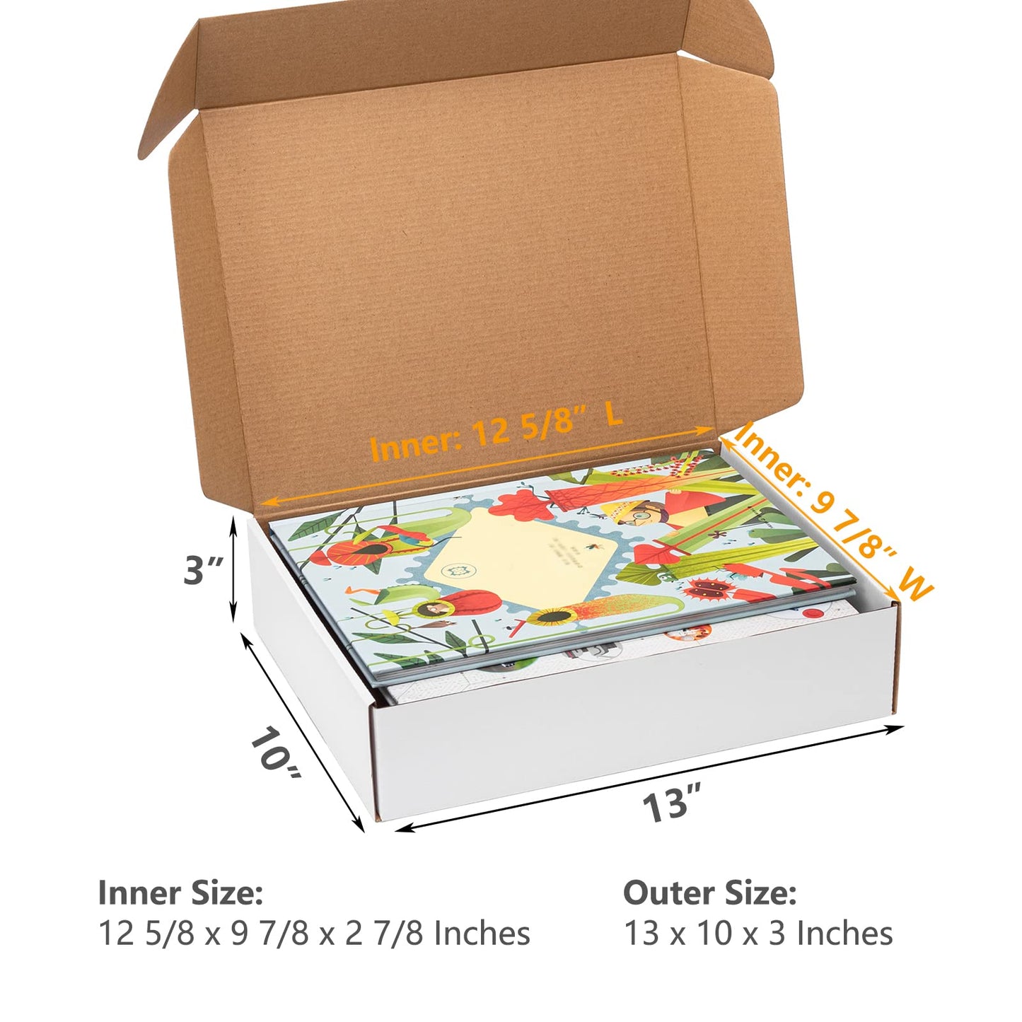 Timirog Shipping Boxes 13x10x3 Inches 20 Pack White Corrugated Cardboard Mailing Box for Small Business, Tab Locking Literature Mailer Packaging Supplies for Packing Book Gifts Craft