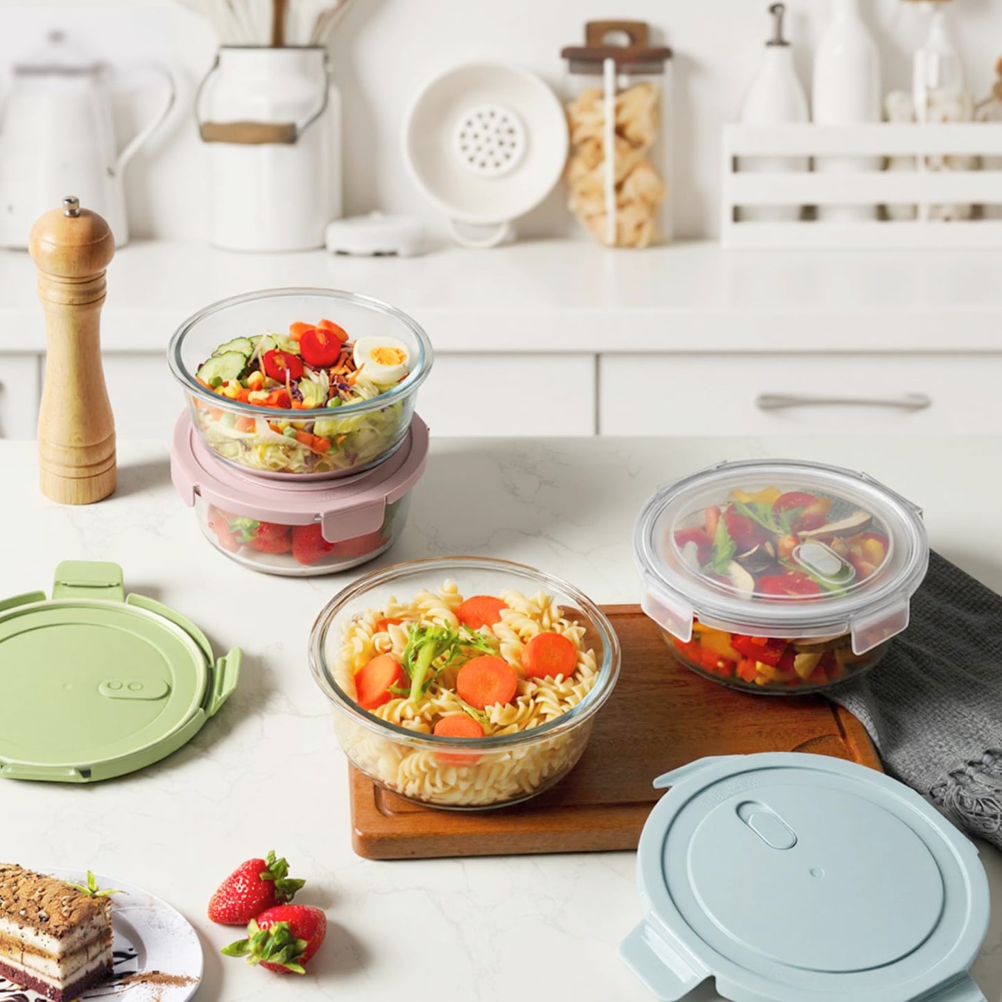 30oz Glass Meal Prep Containers with Lids, Airtight 3.75 Cup Food Storage Containers Set, Heat-Resistant BPA-Free Glass Containers for Soup Leftover, Microwave, Dishwasher, and Freezer Safe (4 Packs)
