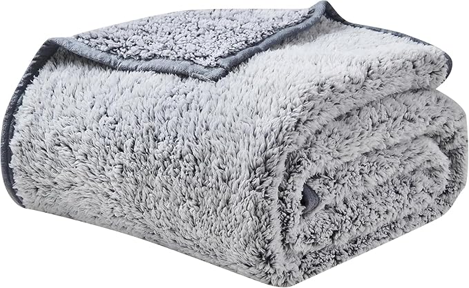 EMME Fuzzy Blanket Soft Fleece Throw Blankets for Women, Fluffy Sherpa Throws(Plush Grey,60"x80")
