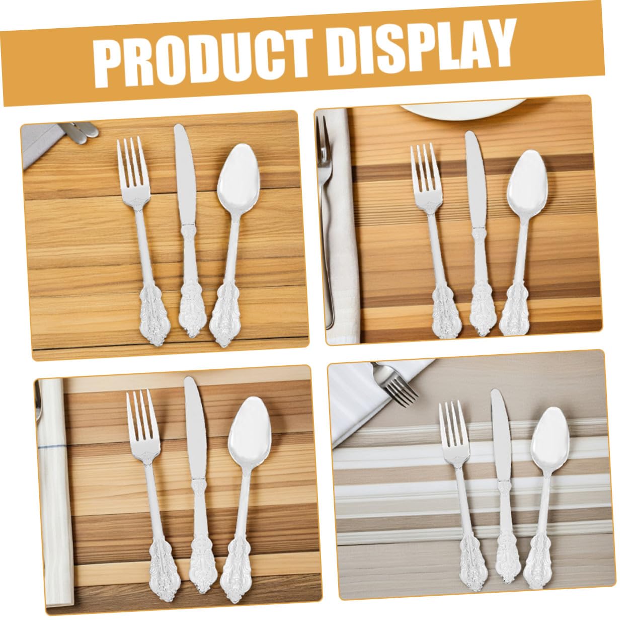 VERDANVERSE Disposable Cutlery Set 24 Pieces with Gold Trimmed Forks Spoons Knives, Plastic Picnic Utensil Kit for Parties Camping and Daily Household Use