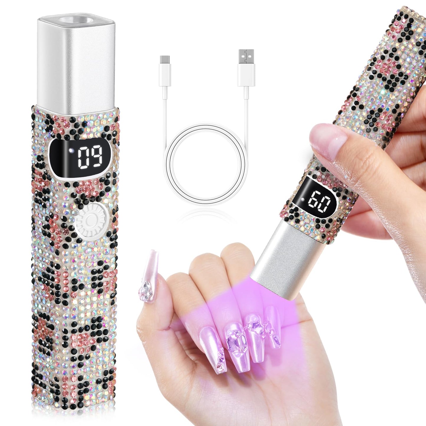 CHRISTINE SHELLY Handheld UV Light for Gel Nails,Mini LED Cordless Nail Lamp for Gel Nail Polish,Portable Flash Cure Lamp,Rechargeable USB Nail Dryer with LCD Display Fast Curing Home DIY