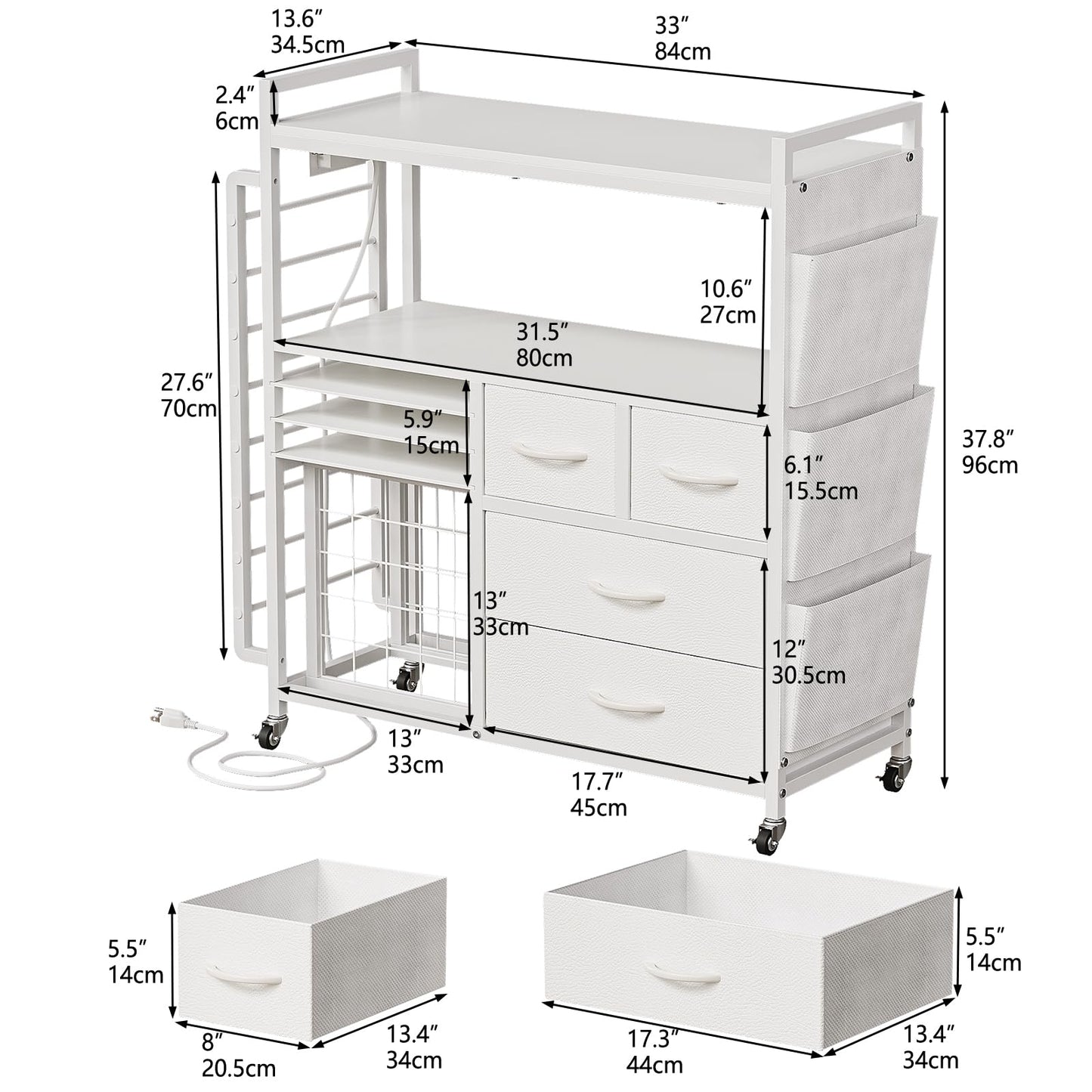 VENNQD Large Craft Organizer and Storage Rolling Cart Compatible with Cricut Machine with Fabric Drawers Vinyl Roll Holder Accessories for Home Craft Workstation Room (White)