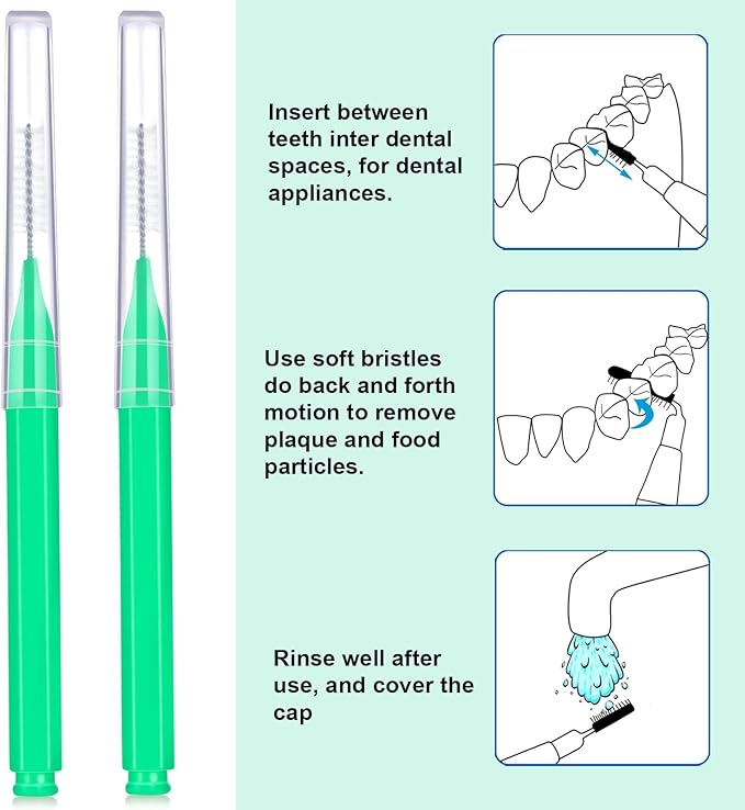 Patelai 100 Pieces Braces Brush for Cleaner Interdental Brush Toothpick Dental Tooth Flossing Head Oral Dental Hygiene Flosser Toothpick Cleaners Tooth Cleaning Tool (Green)