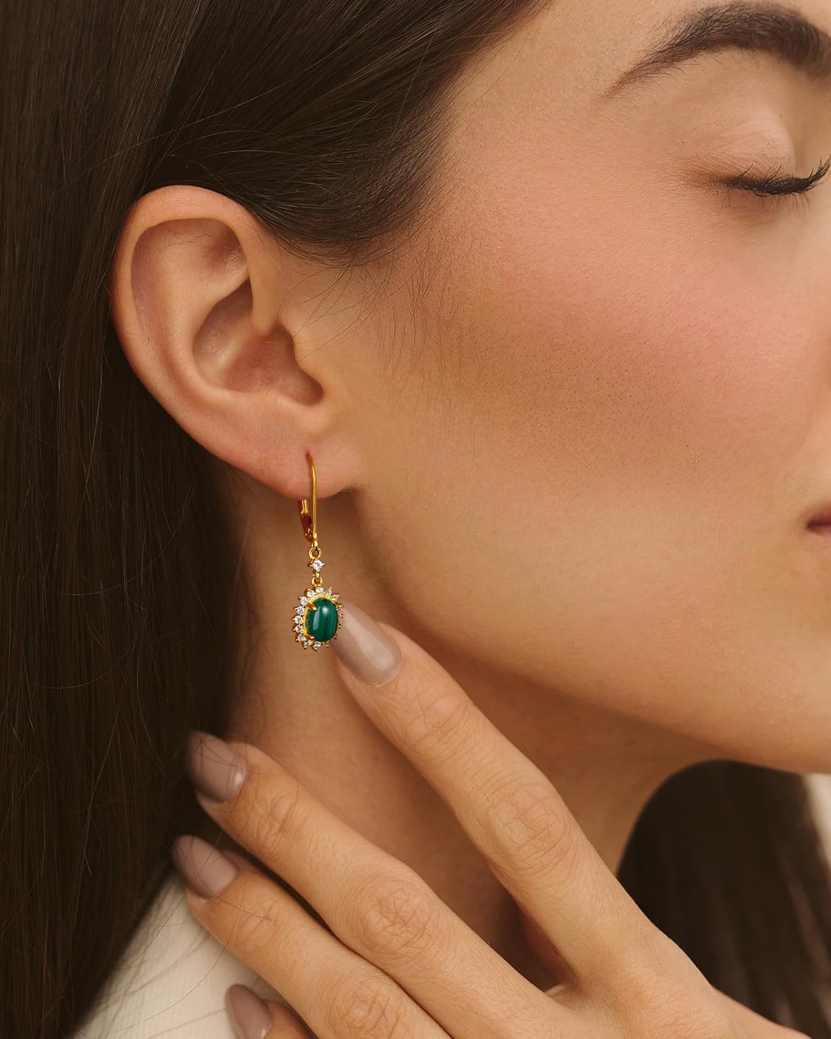 AIBAO Malachite Dangle Earrings for Women Green Crystal Snowflake Dangling Earrings Boho Jewelry Sterling Silver Oval Malachite Drop Earrings