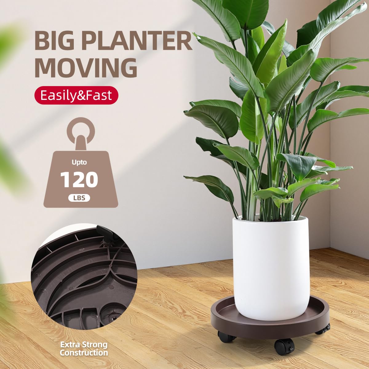 Maxurry 2Pack Plant Caddy with Wheels Plastic Round Plant Dolly Lockable Caster Wheels Holder For Planter Potter Display Stand Inoor Outdoor Using Decoration(Brown)
