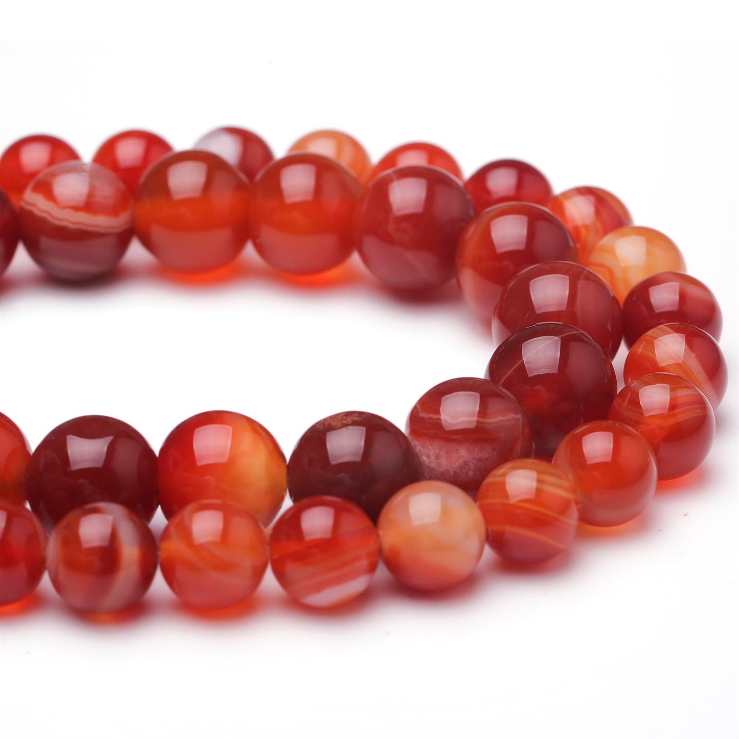 Chicager Natural Stone Beads for Jewelry Making,8mm Red Stripe Agate Polished Smooth Round Gemstone Beads for Bracelet Necklace 15 Inch