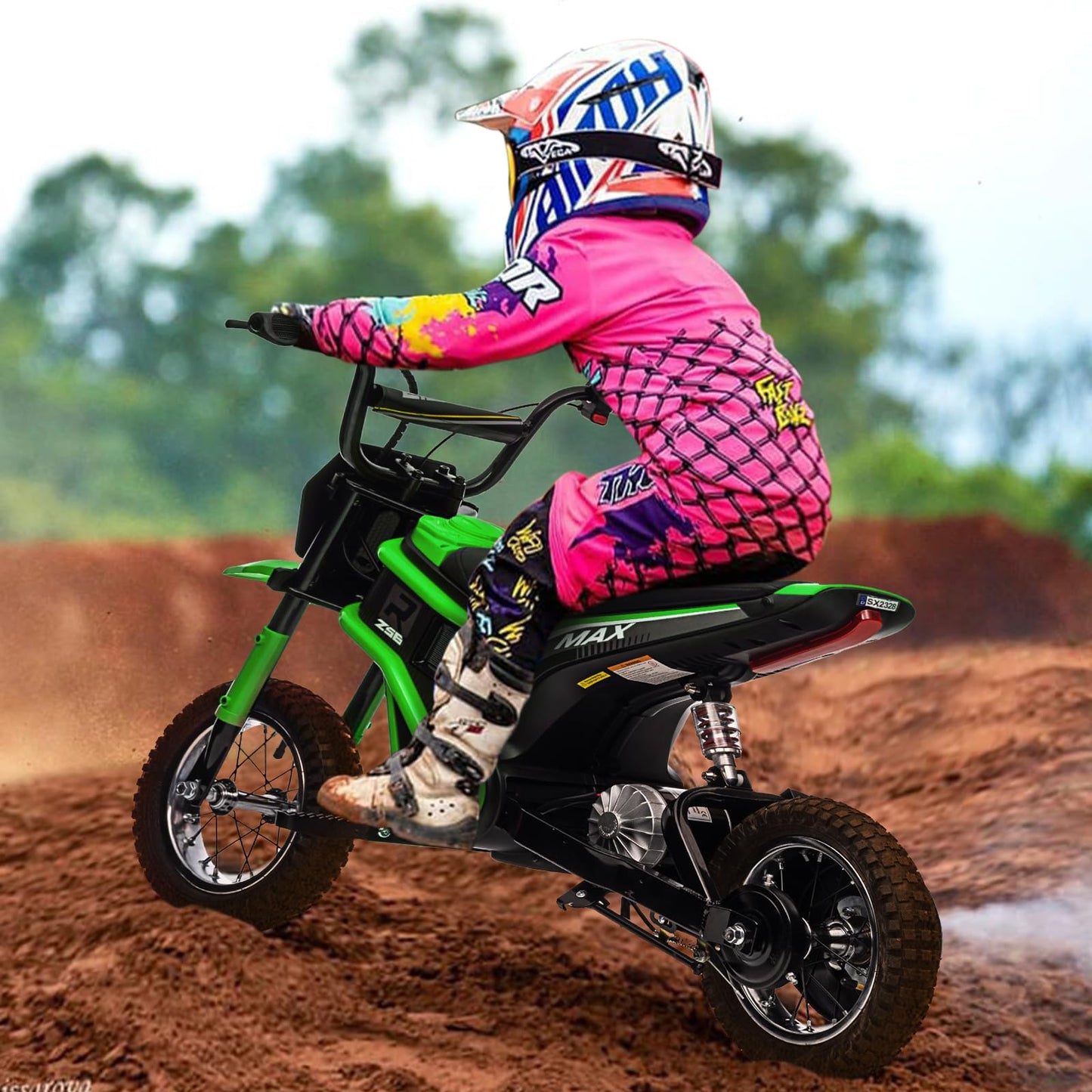 GarveeLife 24V Electric Dirt Bike for Kids 8-14, Motorcycle With Authentic Motocross Geometry, Rear-Wheel Drive, High-Torque Motor, Green