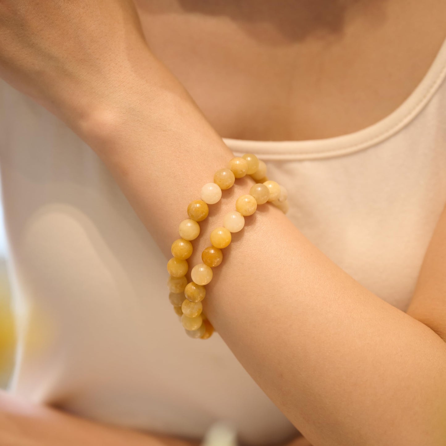 Bivei Natural Gemstone Semi Precious Healing Crystals Handmade Stretchy Round Beads Bracelet, Enhance Positive Energy,Stocking Stuffers for Women(Yellow Jade (Confidence & Optimism)(Large))
