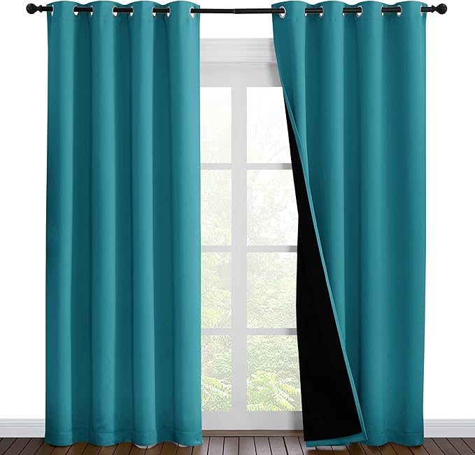 NICETOWN 100% Blackout Curtains 86 inches Long, Pair of Energy Smart & Noise Blocking Out Drapes for Baby Room Window, Thermal Insulated Guest Room Lined Window Dressing(Peacock Teal, 55 inches Wide)